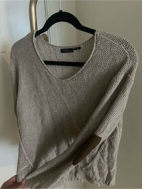 RD Style Beige Knit Sweater Elbow Patch Cozy Fall Academia Size M